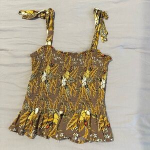 Floral Smocked Tie-Strap Peplum Top